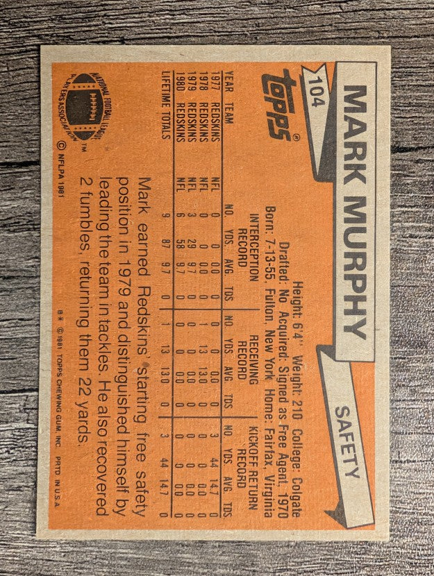 1981 Topps #104 Mark Murphy RC