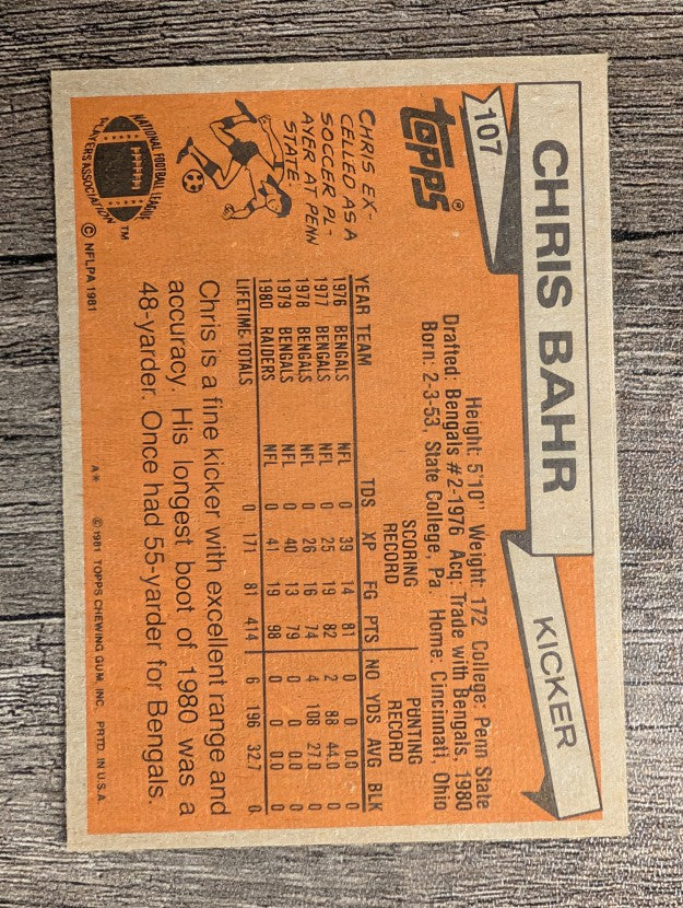 1981 Topps #107 Chris Bahr