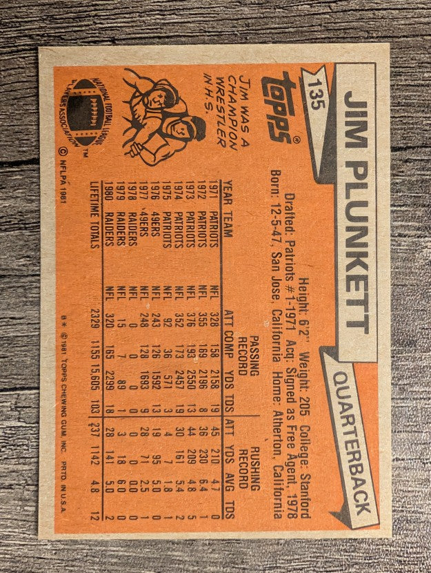 1981 Topps #135 Jim Plunkett