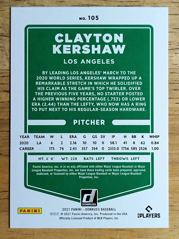 2021 Donruss #105 Clayton Kershaw