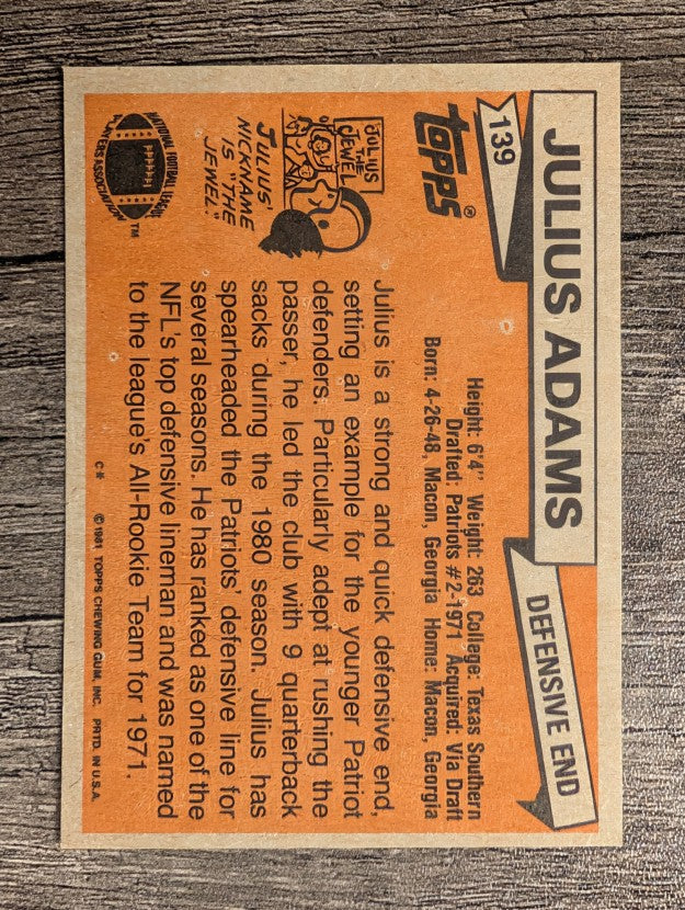 1981 Topps #139 Julius Adams