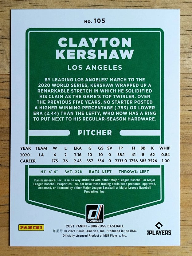 2021 Donruss #105 Clayton Kershaw