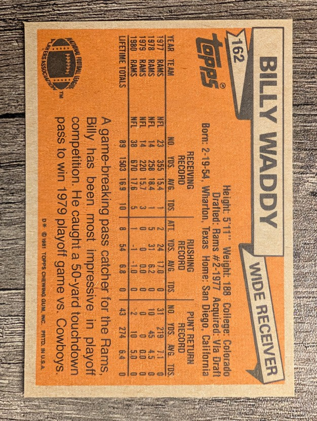 1981 Topps #162 Billy Waddy