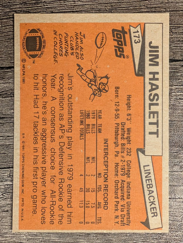 1981 Topps #173 Jim Haslett RC