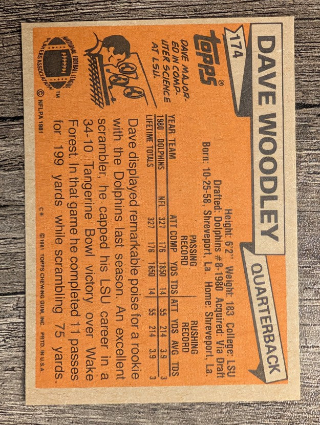 1981 Topps #174 David Woodley RC