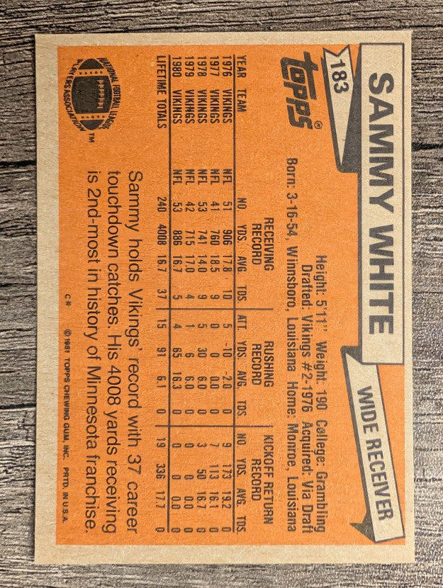 1981 Topps #183 Sammie White