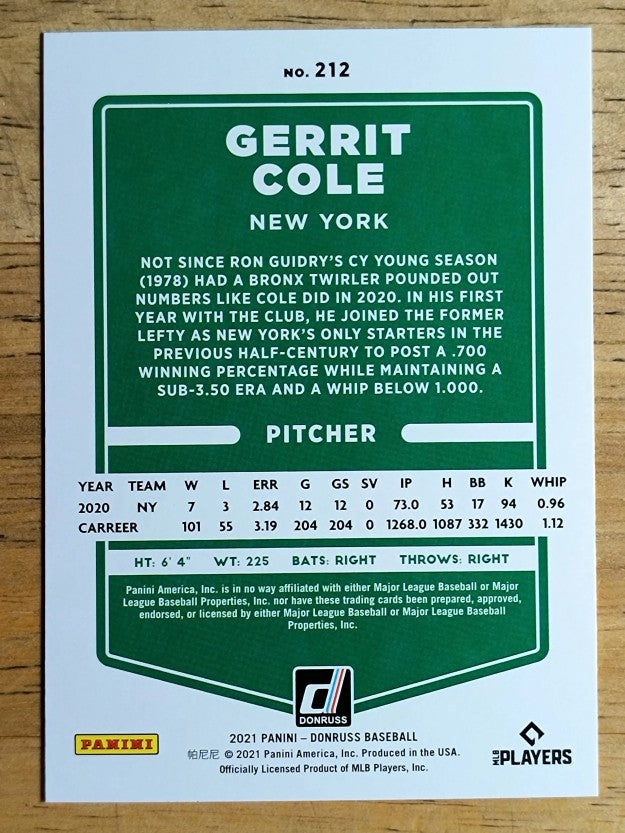2021 Donruss #212 Gerrit Cole