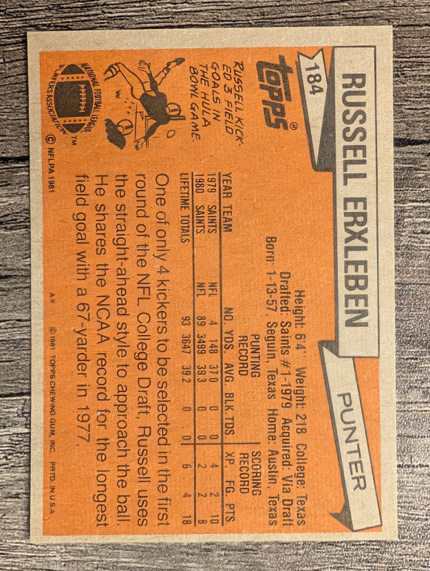 1981 Topps #184 Russell Erxleben
