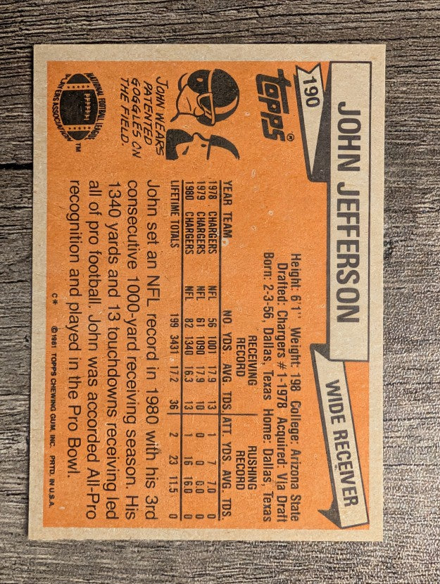 1981 Topps #190 John Jefferson AP