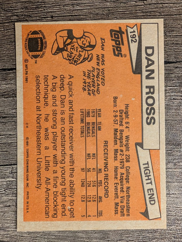 1981 Topps #192 Dan Ross RC