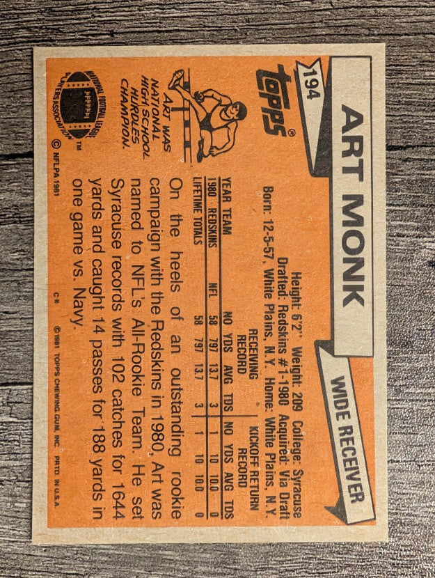 1981 Topps #194 Art Monk RC