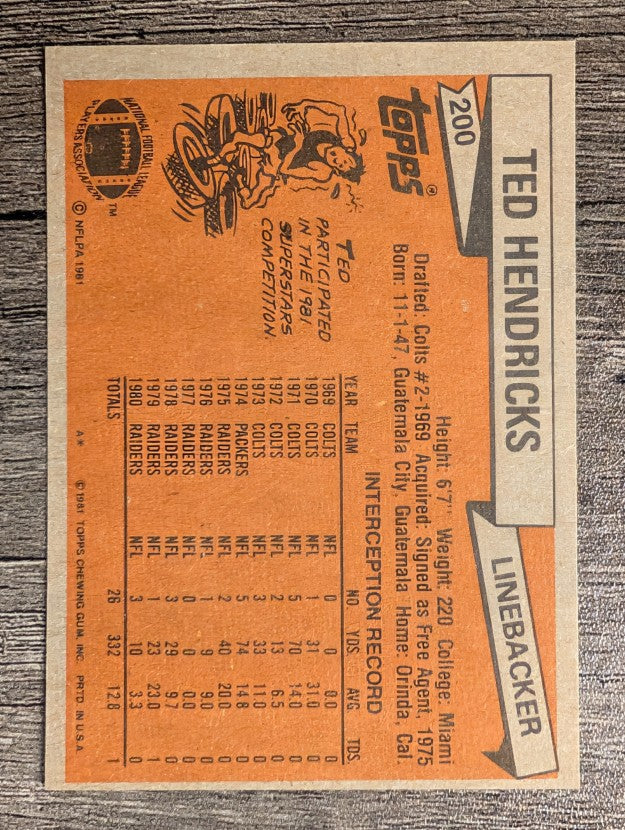 1981 Topps #200 Ted Hendricks AP