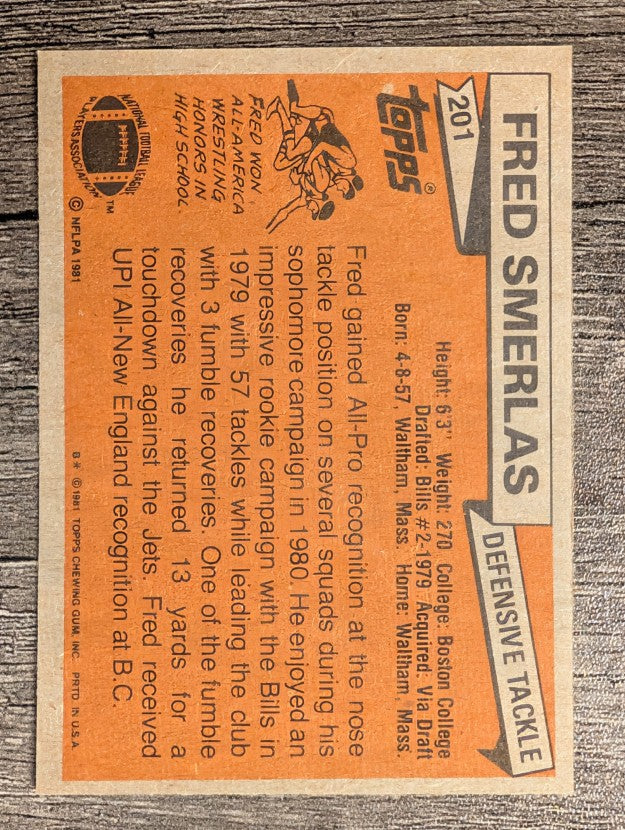 1981 Topps #201 Fred Smerlas RC