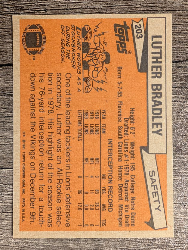 1981 Topps #203 Luther Bradley