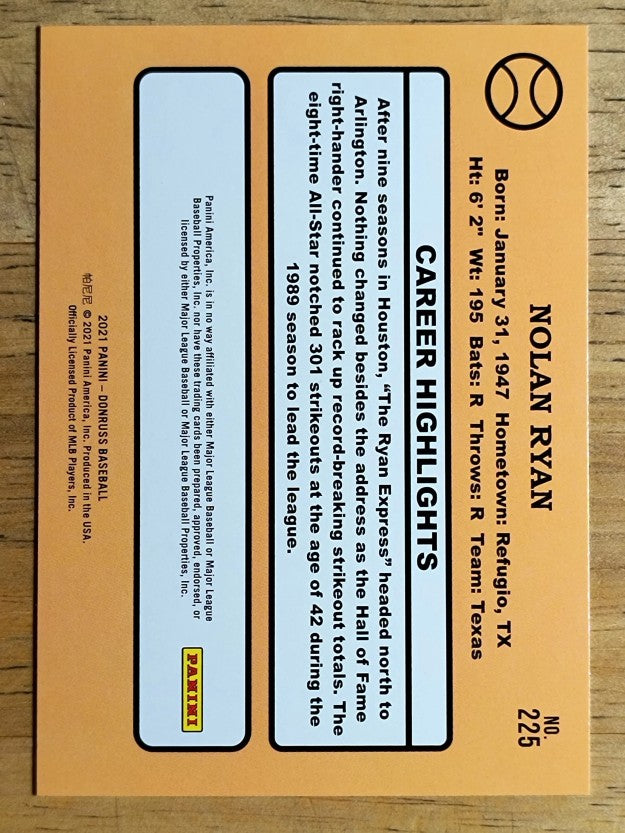 2021 Donruss #225 Nolan Ryan RETRO