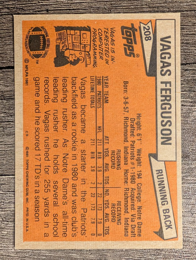 1981 Topps #208 Vagas Ferguson RC