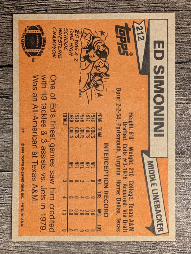 1981 Topps #212 Ed Simonini
