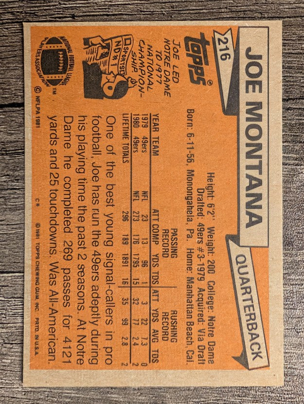 1981 Topps #216 Joe Montana RC