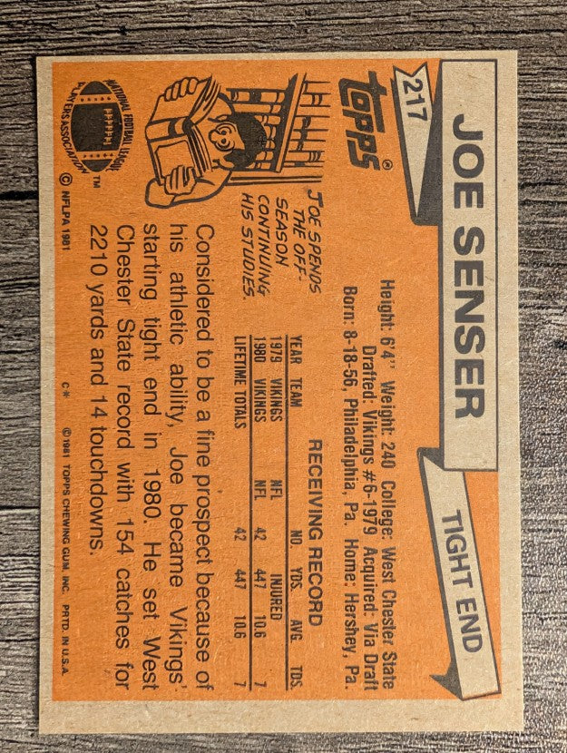 1981 Topps #217 Joe Senser