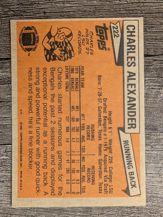 1981 Topps #222 Charles Alexander RC