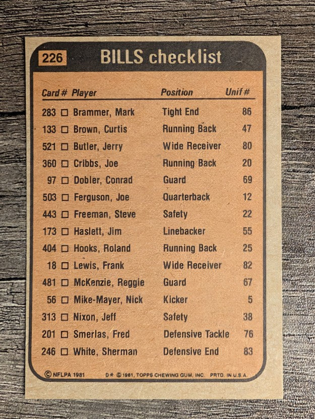1981 Topps #226 Bills TL/Joe Cribbs/Jerry Butler/Steve Freeman/Ben Williams