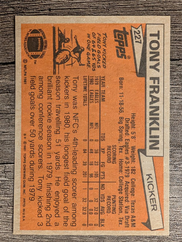 1981 Topps #227 Tony Franklin