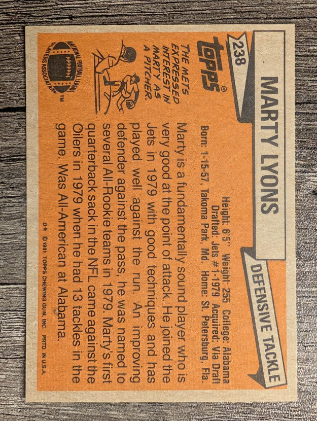 1981 Topps #238 Marty Lyons RC