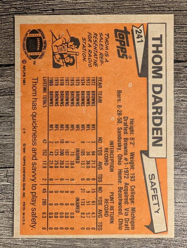 1981 Topps #241 Thom Darden