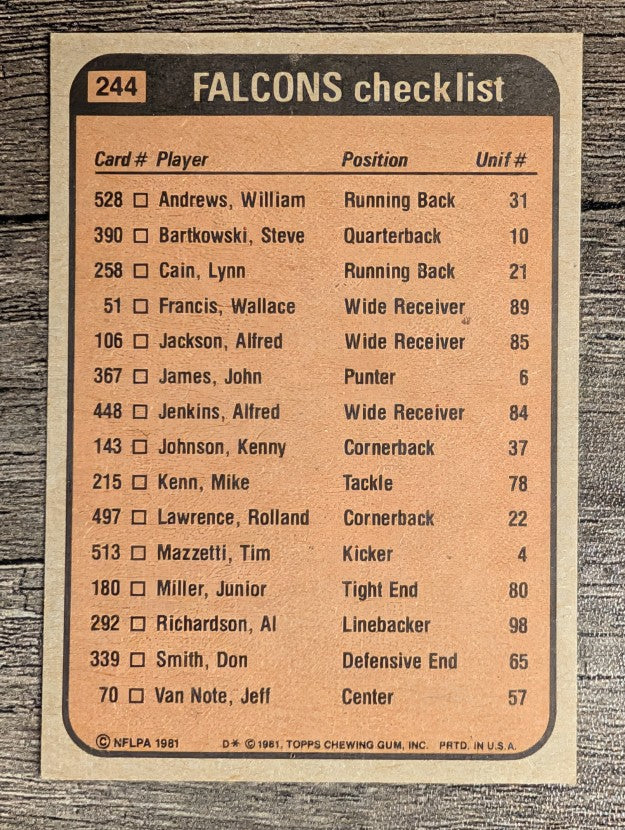 1981 Topps #244 William Andrews/Alfred Jenkins/Al Richardson/Joel Williams