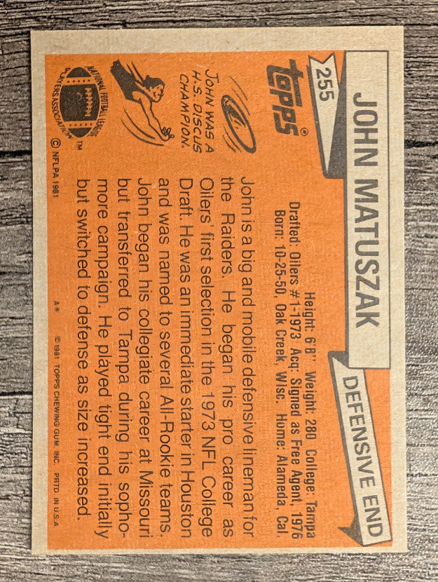 1981 Topps #255 John Matuszak