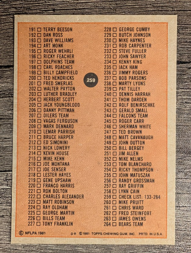 1981 Topps #259 Checklist 133-264