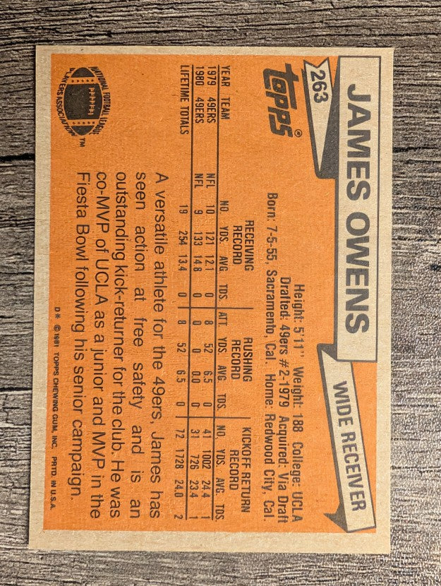 1981 Topps #263 James Owens RC