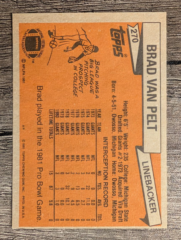 1981 Topps #270 Brad Van Pelt