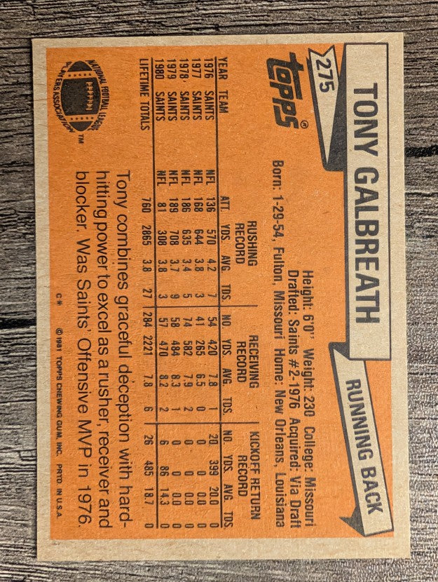 1981 Topps #275 Tony Galbreath