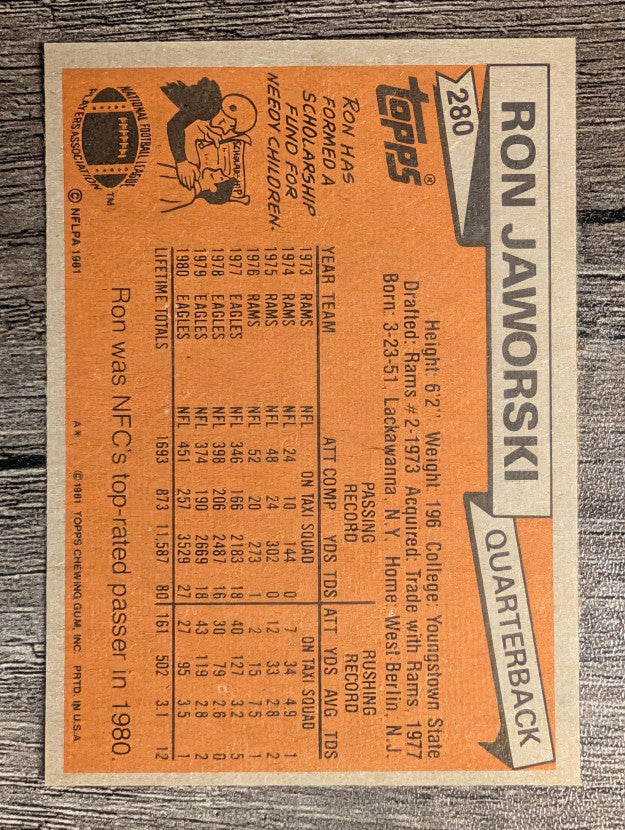 1981 Topps #280 Ron Jaworski