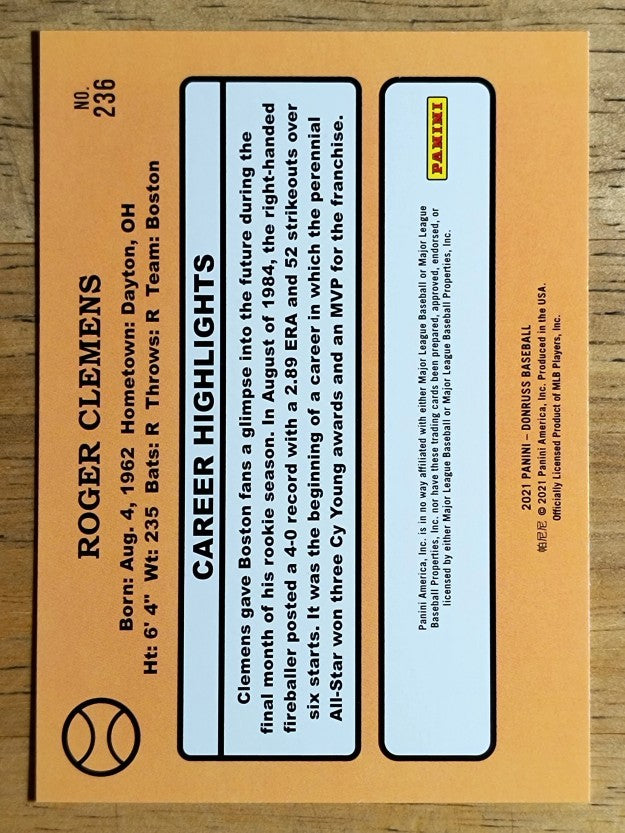 2021 Donruss Variations #236 Roger Clemens RETRO
