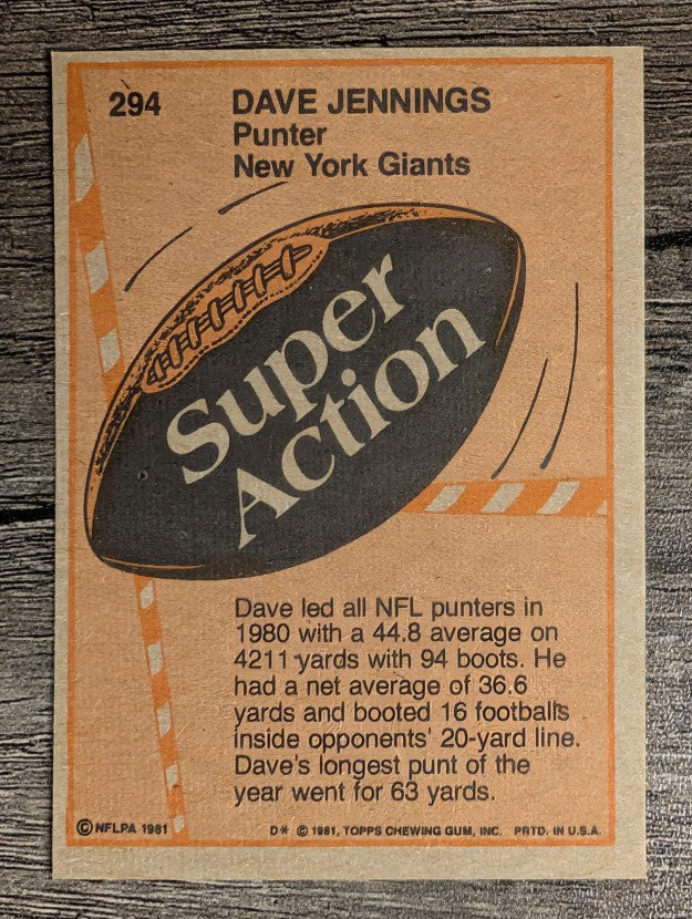 1981 Topps #294 Dave Jennings SA