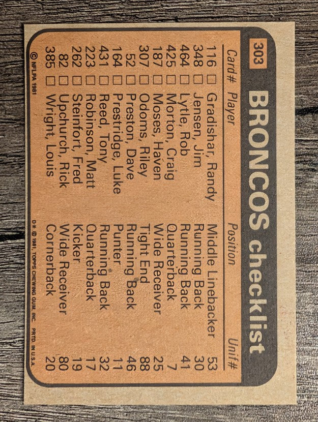 1981 Topps #303 Denver Broncos TL/Jim Jensen/Haven Moses/Steve Foley/Rulon Jones