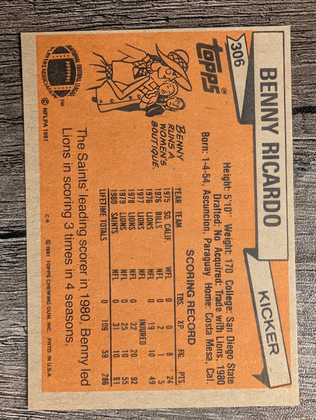 1981 Topps #306 Benny Ricardo