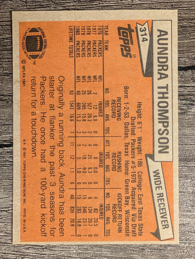 1981 Topps #314 Aundra Thompson