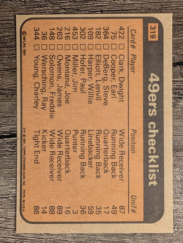 1981 Topps #319 Earl Cooper/Dwight Clark/R.Churchman/Dwight Hicks/Jim Stuckey