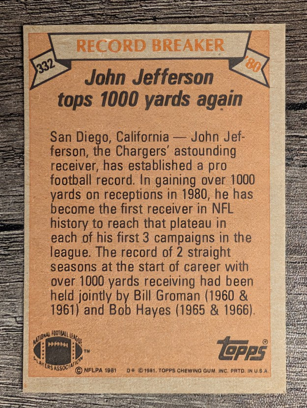 1981 Topps #332 John Jefferson RB