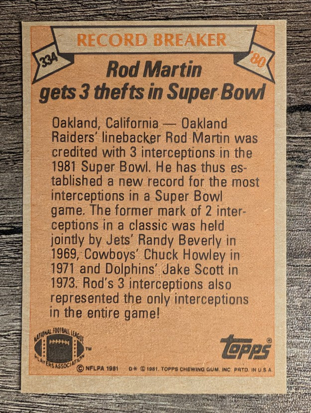 1981 Topps #334 Rod Martin RB