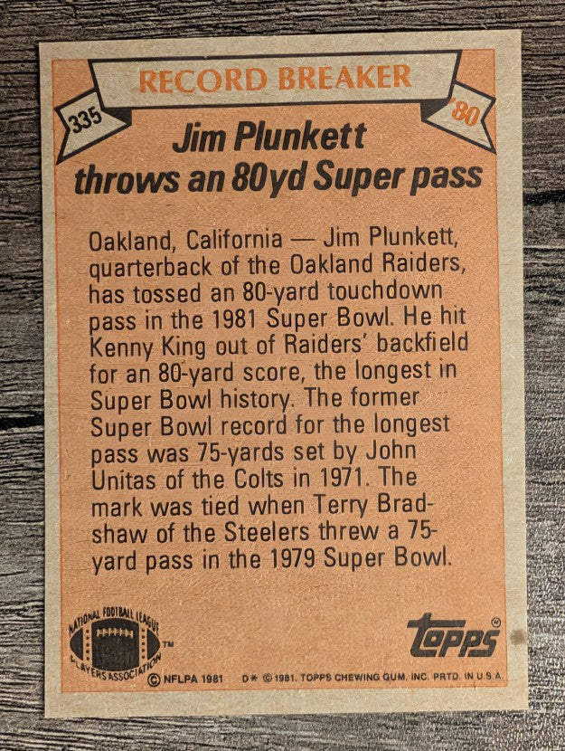 1981 Topps #335 Jim Plunkett RB