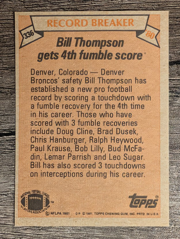 1981 Topps #336 Bill Thompson RB