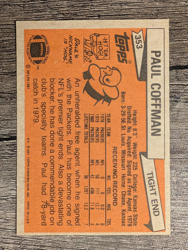 1981 Topps #353 Paul Coffman