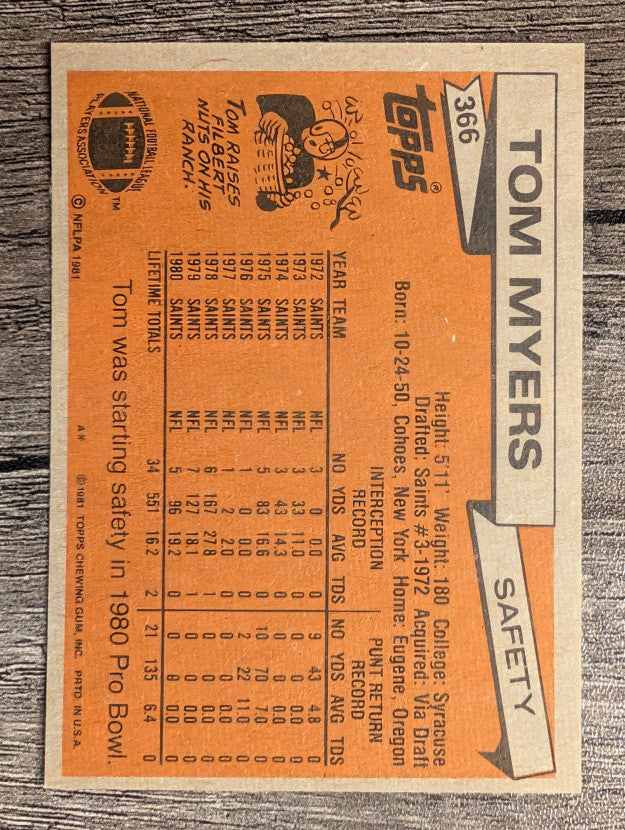 1981 Topps #366 Tom Myers