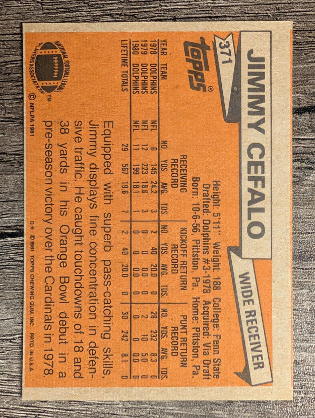 1981 Topps #371 Jimmy Cefalo