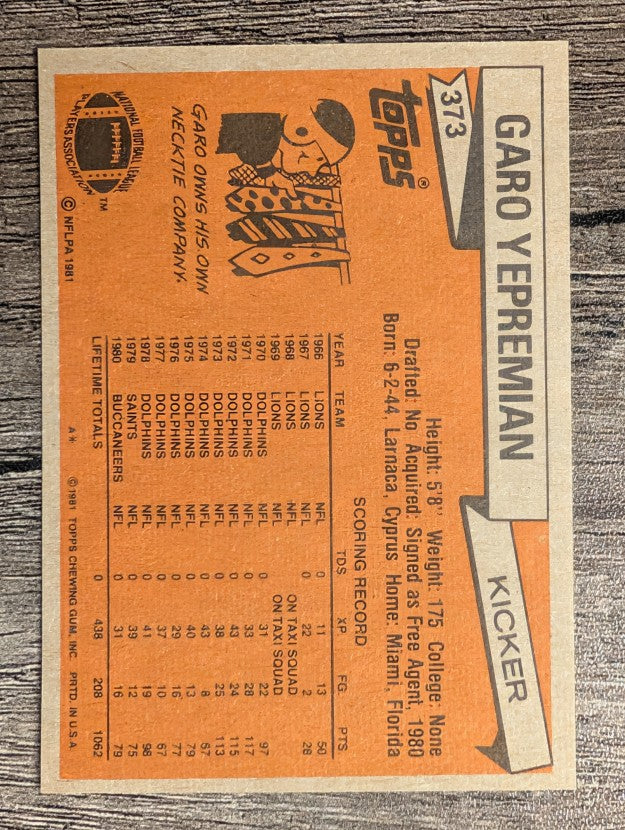1981 Topps #373 Garo Yepremian