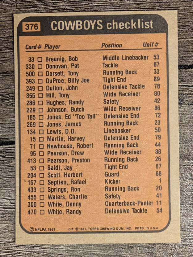 1981 Topps #376 Tony Dorsett/Tony Hill/D.Thurman/Charlie Waters/Harvey Martin